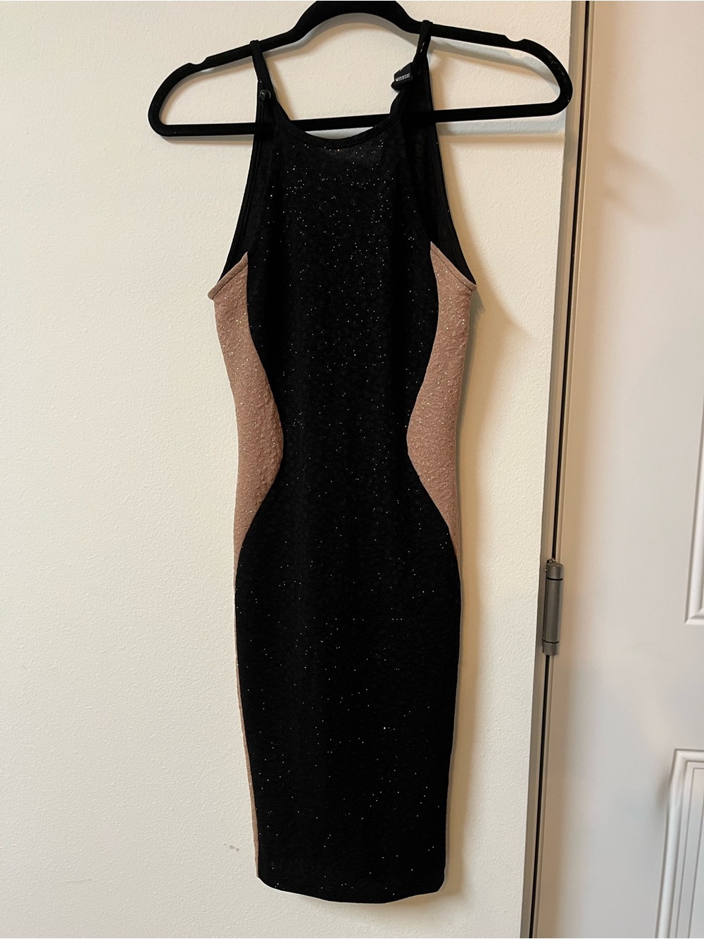 Windsor Black with Nude Sparkle Midi Bodycon Dress